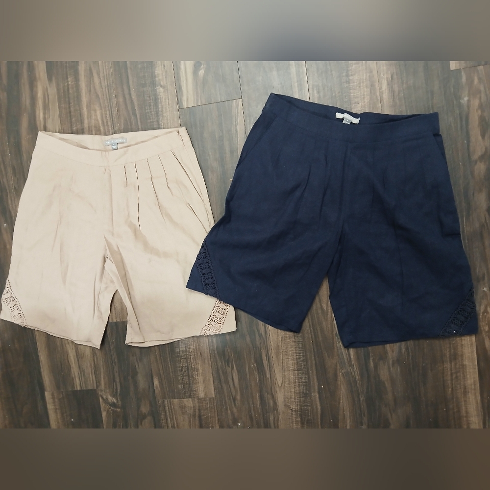 2 Pair of Valerie Stevens' Shorts Blue and Tan with Embroidery Accents, …
